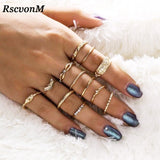 RscvonM 12 pc/set Charm Gold Color Midi Finger Ring Set