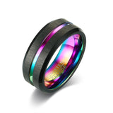 8MM Men's Tungsten Carbide Wedding Band Two Tone Black Ring for Men