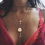 FAMSHIN Fashion Multiple Layers Cross Necklaces