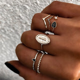 ZORCVENS 5Pcs/Set Finger Knuckle Black Stone Ring